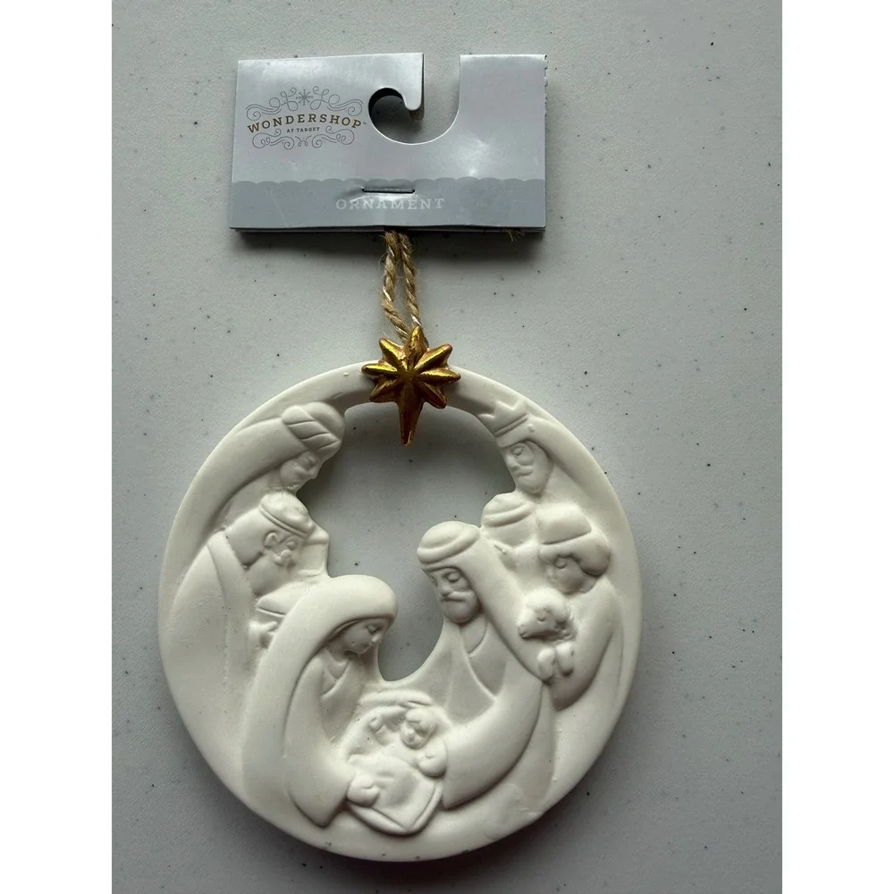 NWT Wondershop Target Ceramic Nativity Christmas‎ Tree Ornament White Gold
